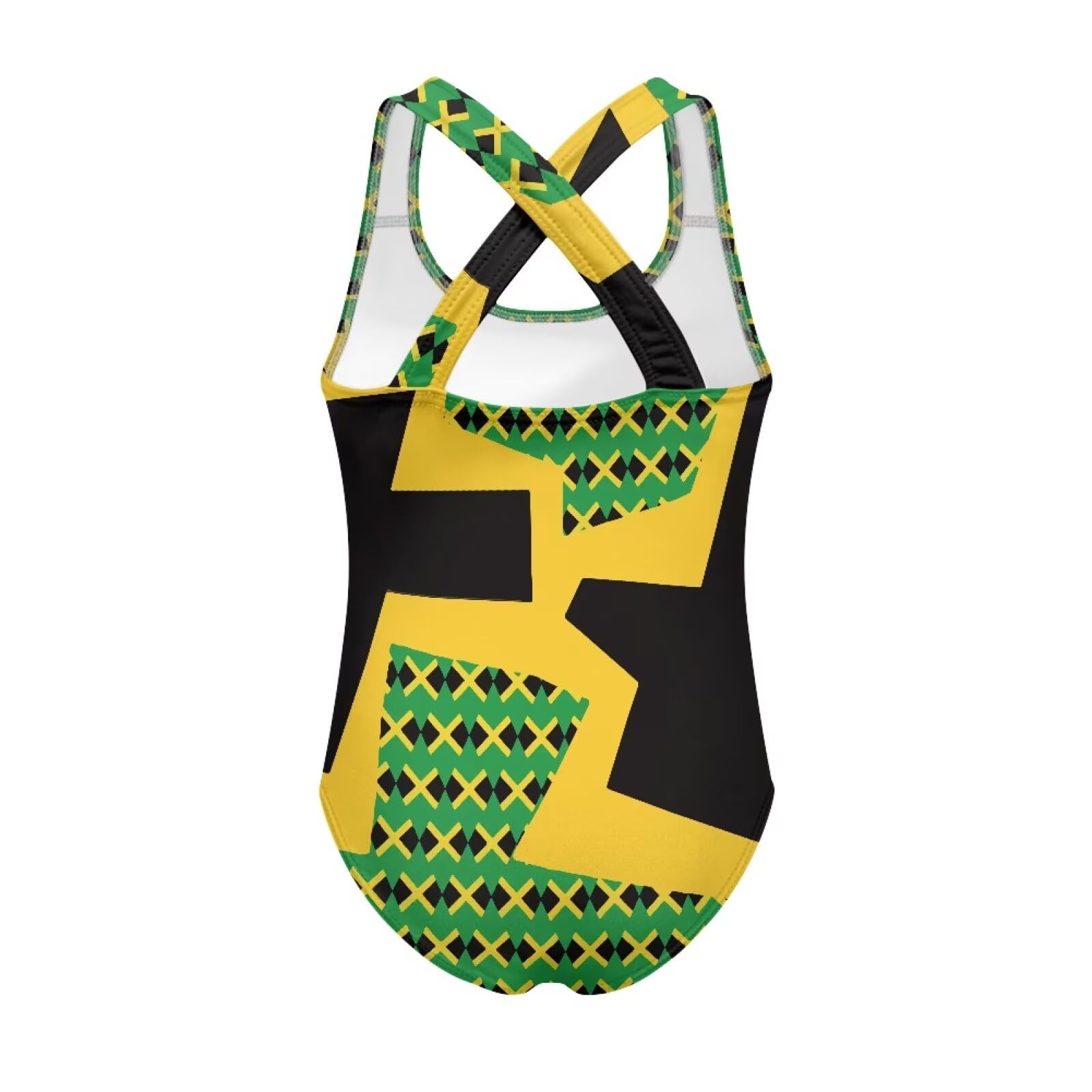 JUDENTIDOS Jamaican Flag Pattern Girls One Piece Swimsuits Quick Dry Beach Bathing Suit Crossback Swimwear 5-14 Years Gymnastics Leotards