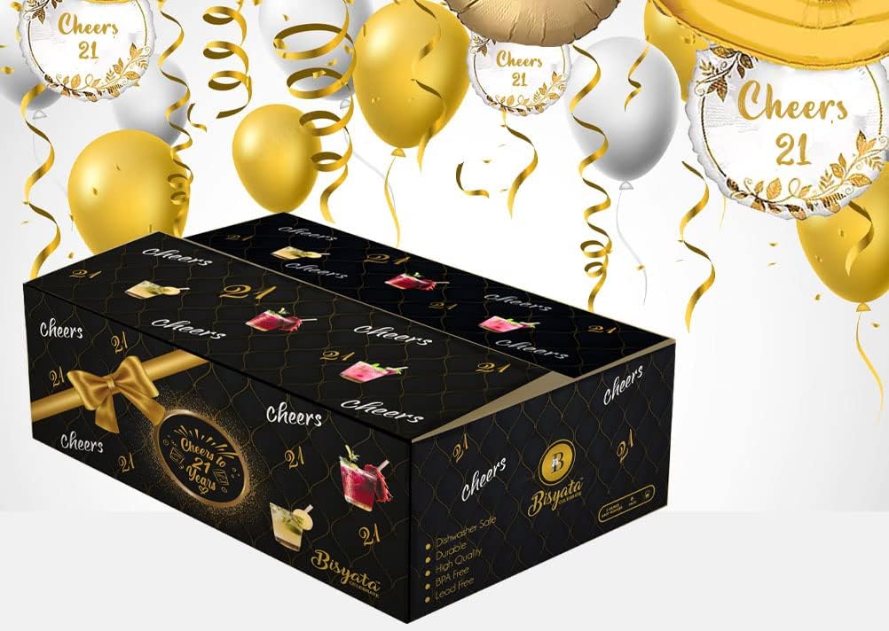 21st Birthday Shot Glass Gift Set for Women and Men - 21 Birthday Party Decorations for Her or Him - Cheers to 21 Years CLEAR Shot Glasses - 2oz Set of 6 - With Gift Box - Image 5