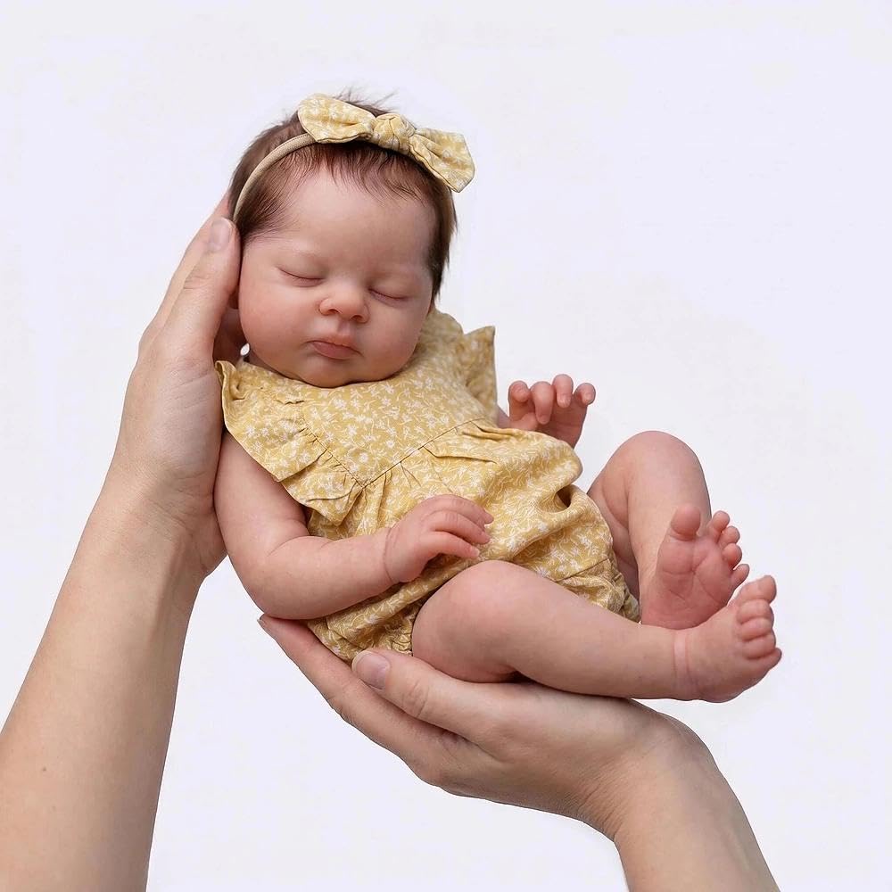 Zero pam Reborn Baby Mädchen Esenia Augen Zu, 19 Zoll 48 cm Reborn Puppe Mit Haaren Lebensechte Reborn Puppen Aus Stoff Wie EIN Echtes Baby Geschenksets Für Kinder Ab 3 Jahren