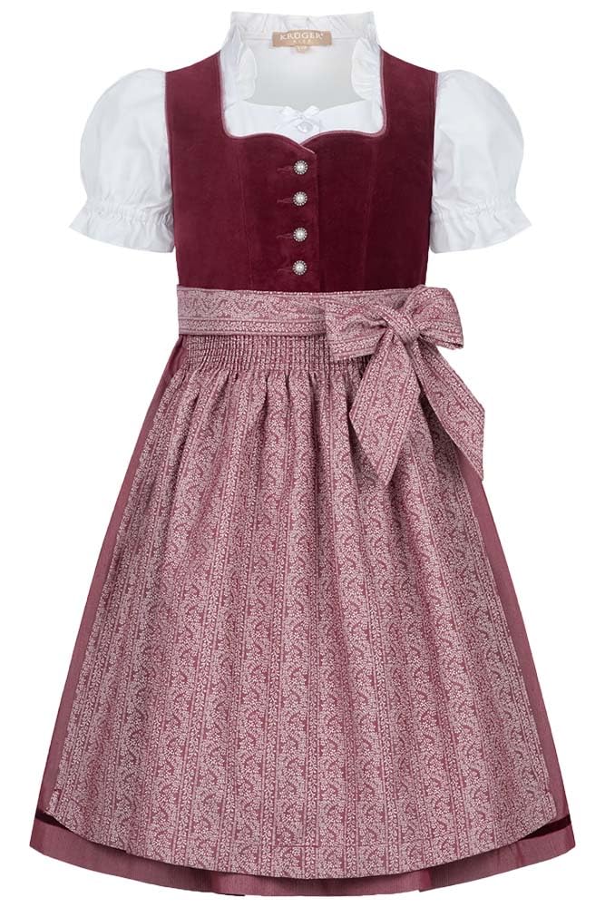 Krüger Kinderdirndl Laja Bordeaux | Samt Dirndl für Mädchen | inkl Bluse