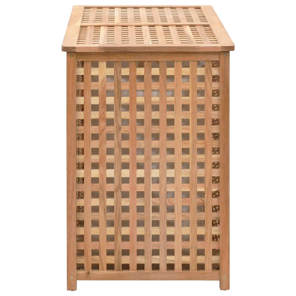 Tidyard Cesto para la ropa sucia con 2 compartimentos de almacenamiento, bolsas de tela interiores extraíbles, dimensiones: 87,5 x 46 x 67 cm (ancho x profundidad x alto), madera maciza de nogal y