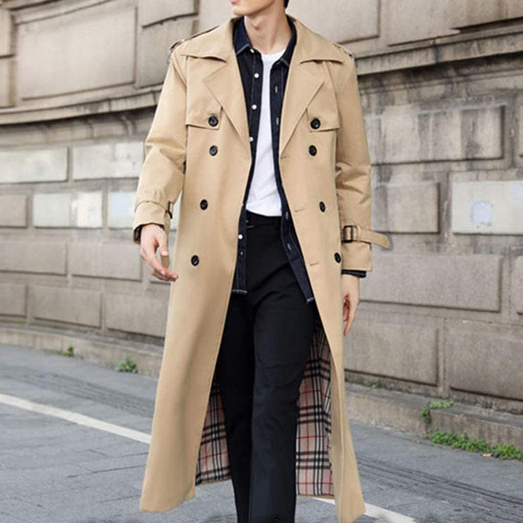 Chaqueta de hombre chaqueta larga otoño Business Riding Country Ropa de abrigo de doble botonadura grande manga larga por encima de la rodilla ropa de abrigo,caqui-M, beige, Large