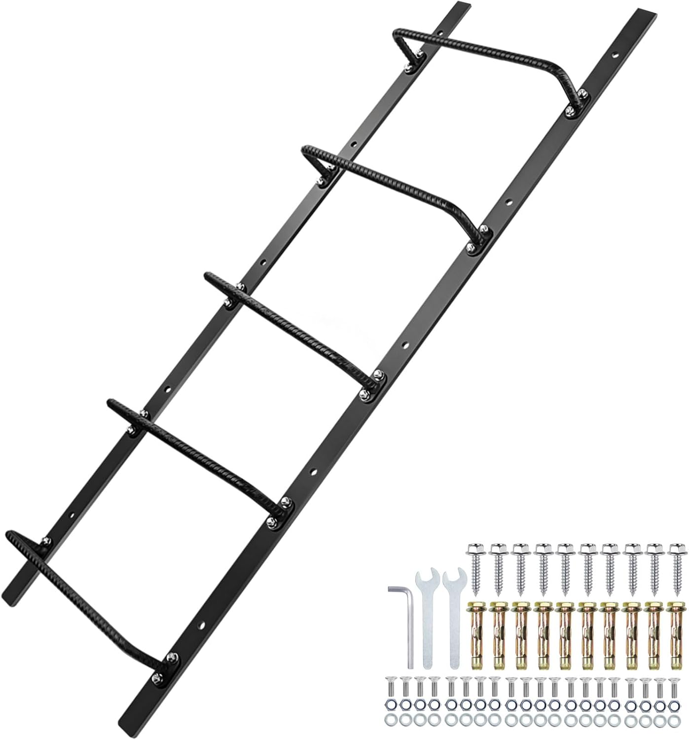 5-Rung Window Well Ladder Straight, Heavy Duty Steel Fire Escape Ladder, Basement Egress Wall Ladder 56.2" Lx17.9 W, Black Black Straight-5 Steps