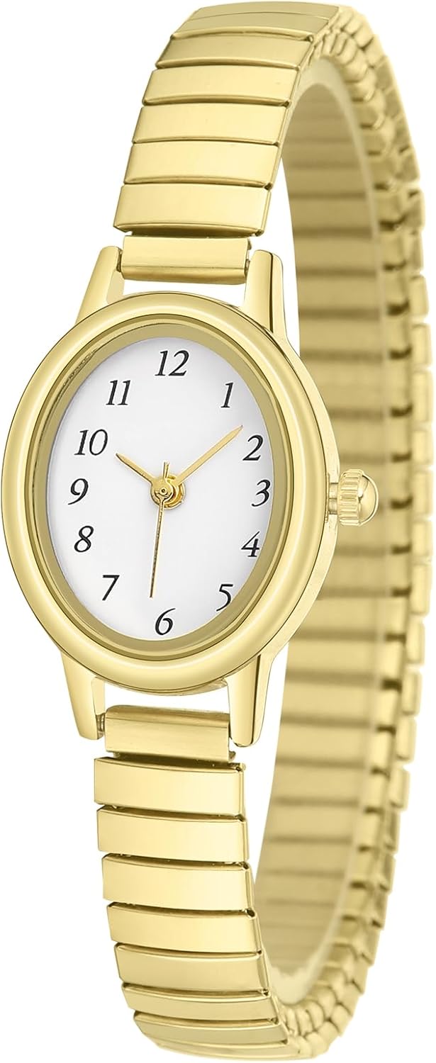 IBSO Easy Read Ladies Quartz Wrist Watch, Small Analog Gold Watch for Women with Oval Case, Water Resistant