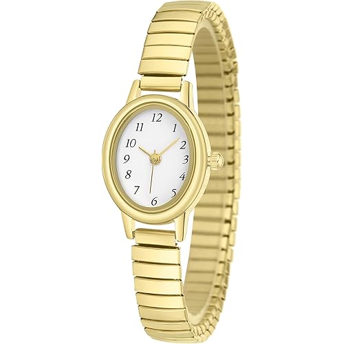 IBSO Easy Read Ladies Quartz Wrist Watch, Small Analog Gold Watch for Women with Oval Case, Water Resistant
