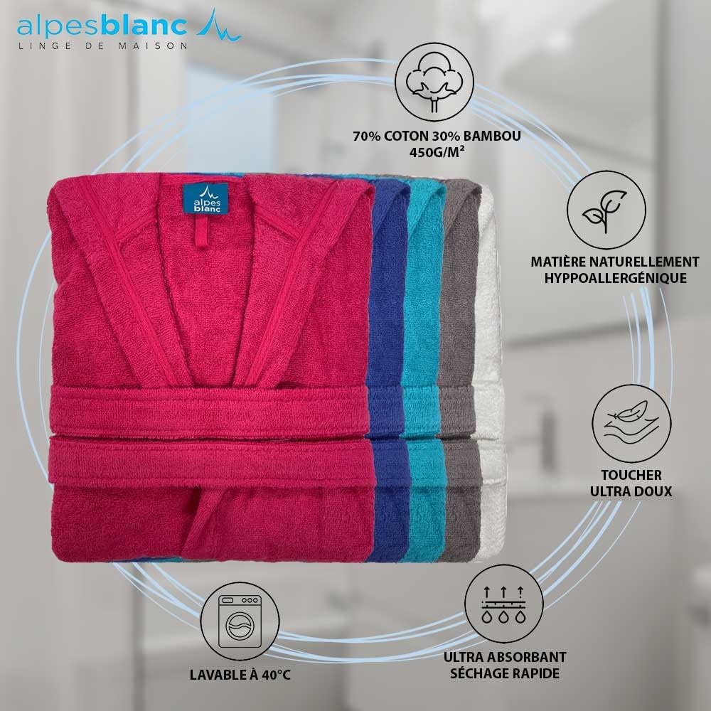 Alpes Blanc Albornoz de baño con capucha de algodón y bambú, 450 g/m², color azul pato, talla S