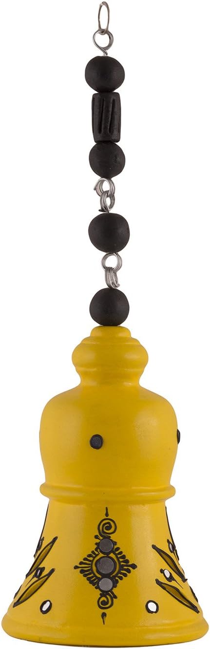 Terracotta Handpainted Decorative Hanging Bell Showpiece - Wind Chime - 31 cm (Yellow)