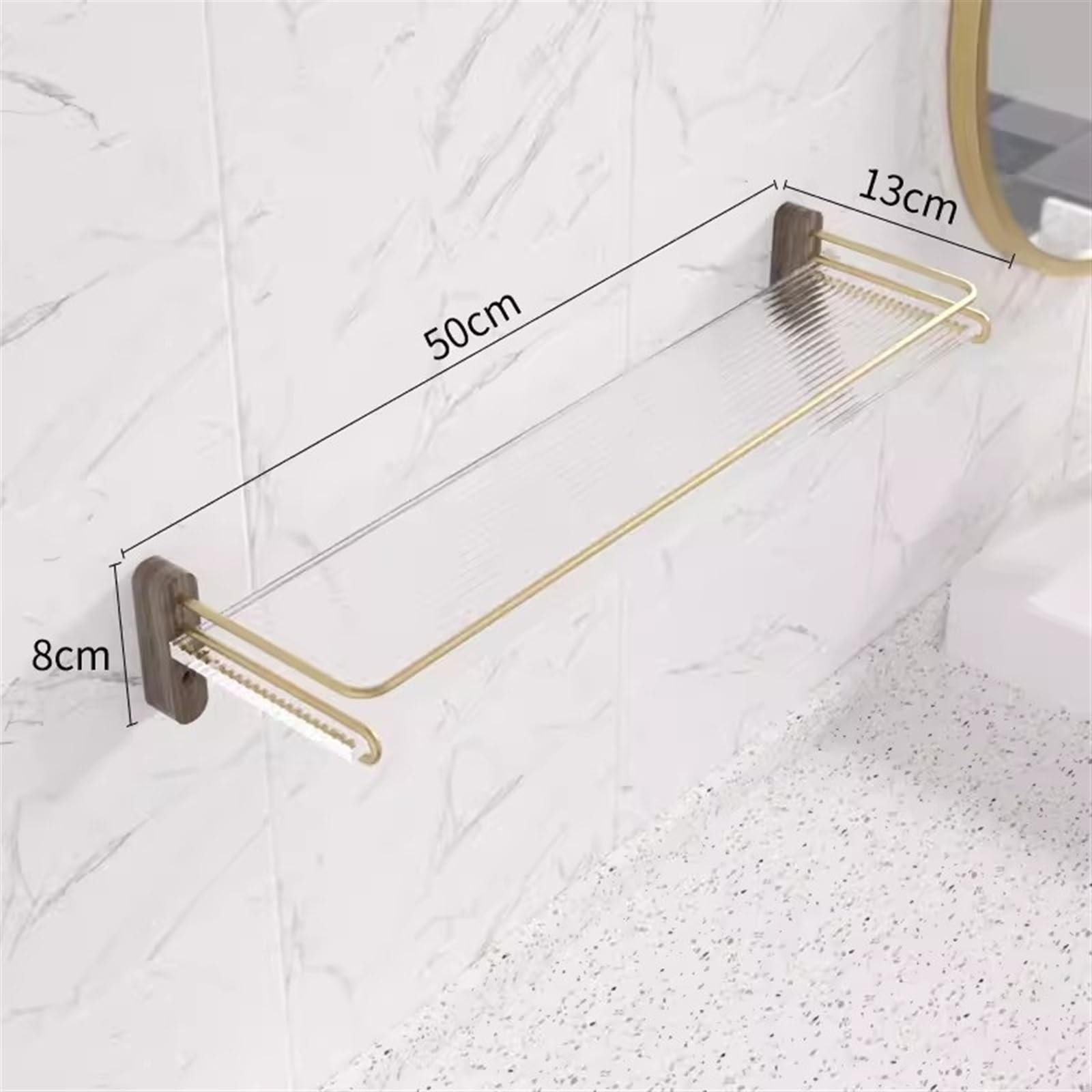 Mensola da bagno Mensole da bagno in acrilico, mensola da bagno in acrilico montata a parete con corrimano in acciaio inossidabile dorato, mensola da doccia galleggiante staccabile Scaffali galleggian