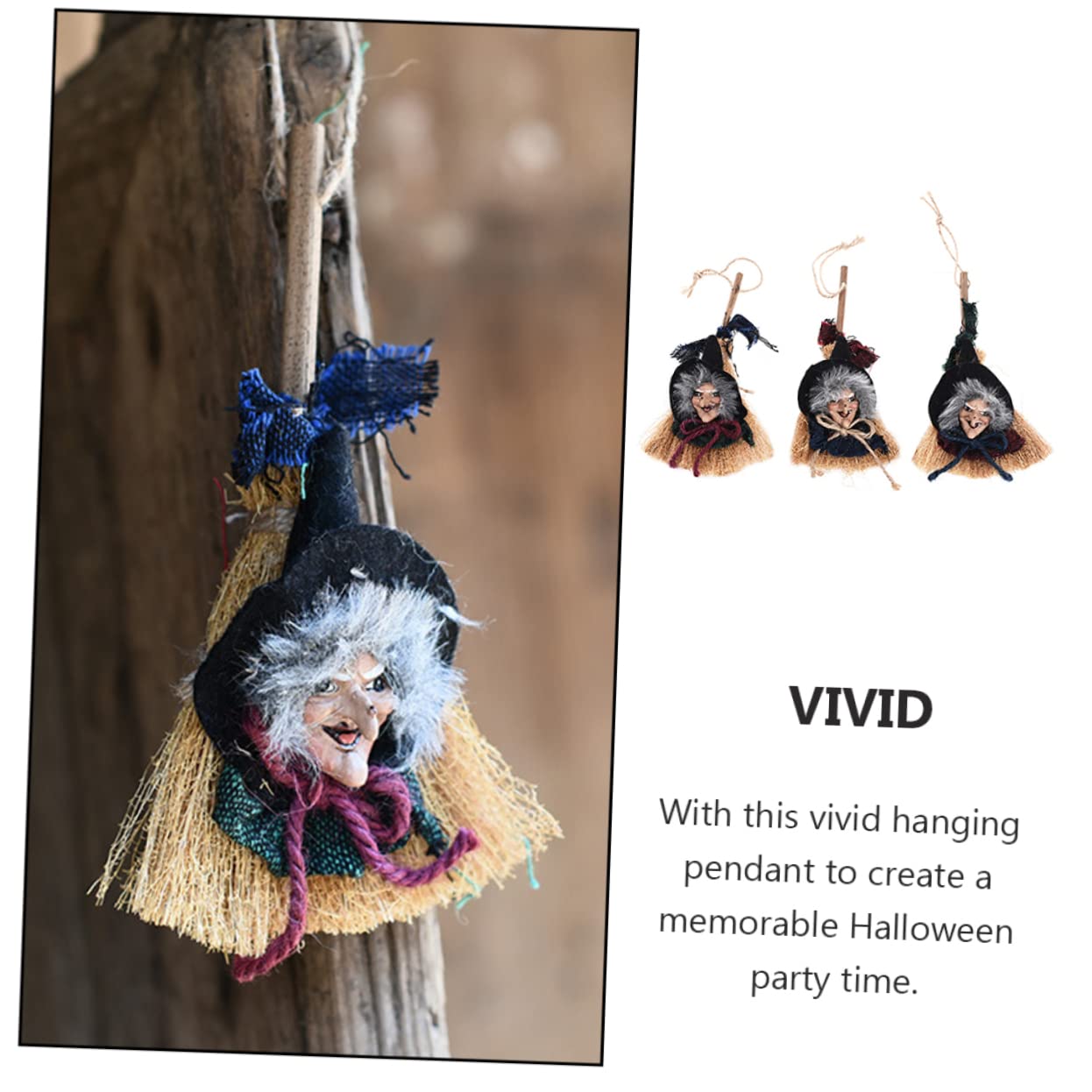 MUCKLILY Halloween Decoration Witch on Broom 5pcs Witch Broom Hanging Ornament Witch Decor for Boys and Girls Adults