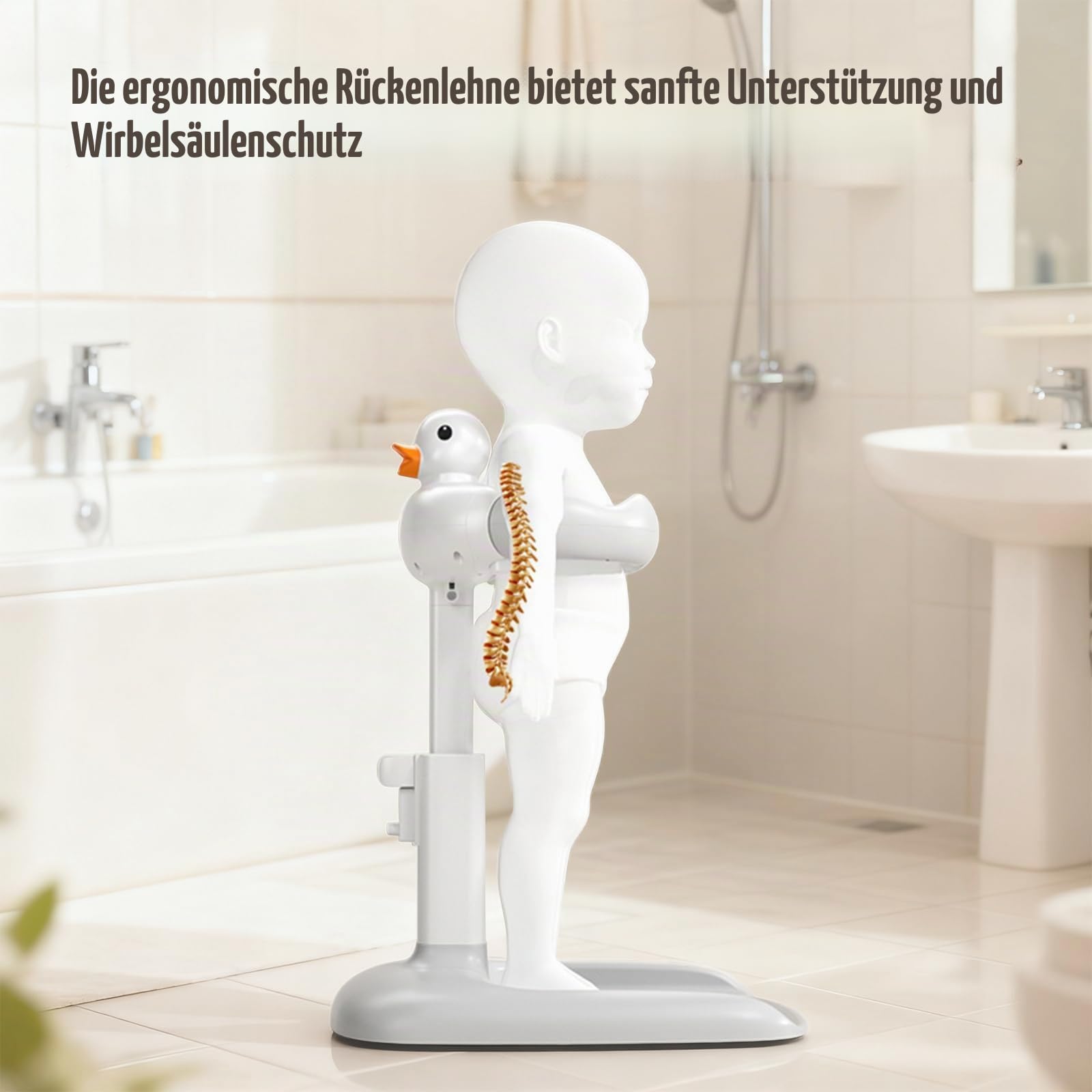 Baby Duschständer, Verstellbarer Badewannensitz Baby mit Anti-Rutsch-Basis, Ergonomischer Badehilfe für Stehendes Baden, Sicherer Baby Badewannensitz für Kinder