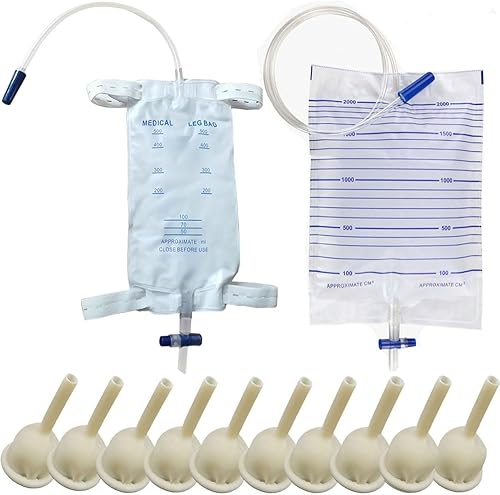 Juego de catéter de condón externo autosellante, 10 catéter de condón masculino, 1 bolsa de pierna de 16.9 fl oz, 1 bolsa de drenaje de 67.6 fl oz