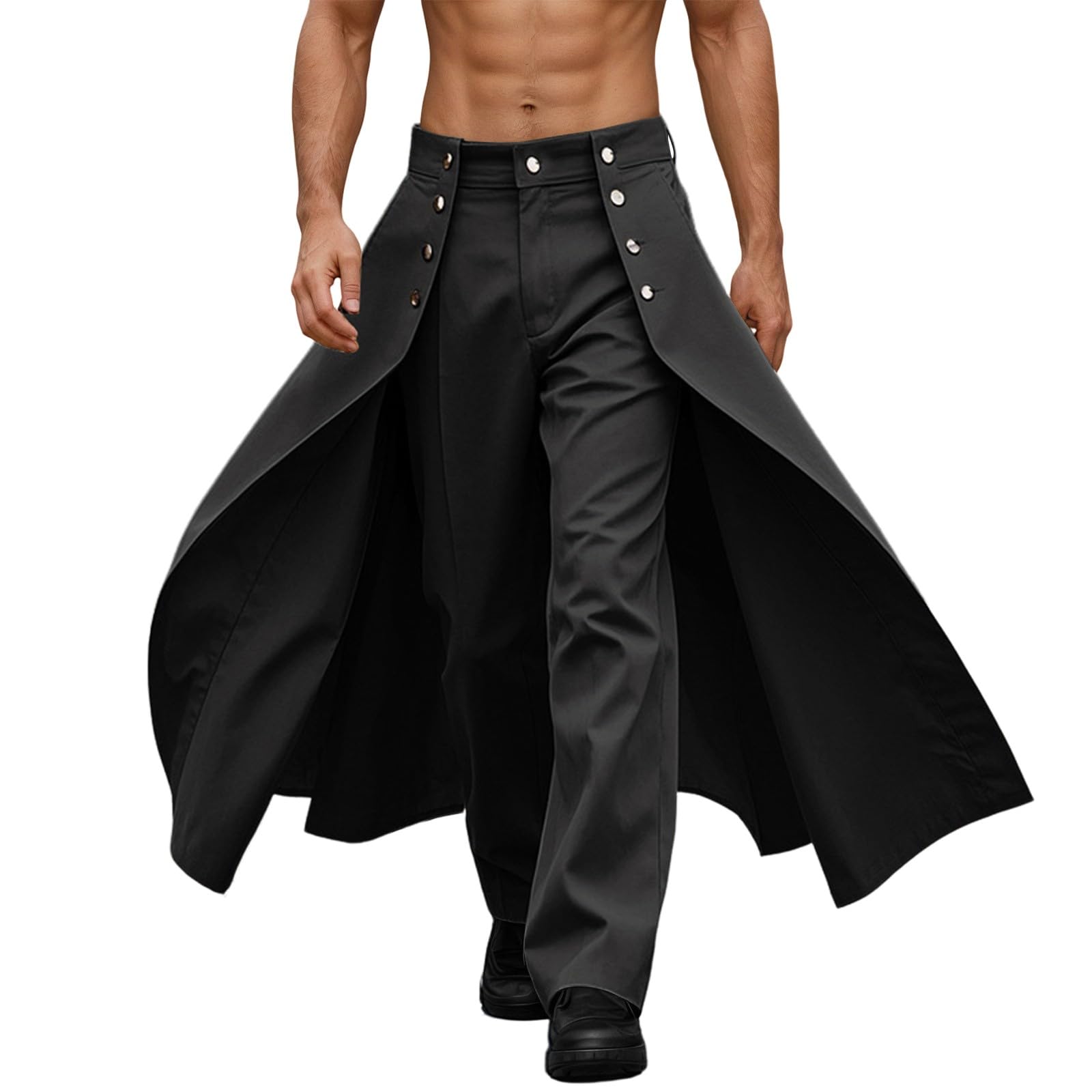 Pantalon pour homme avec panneau de jupe spectaculaire - Combinaison de jupe avant-gardiste - Modèle extravagant avec boutonnière