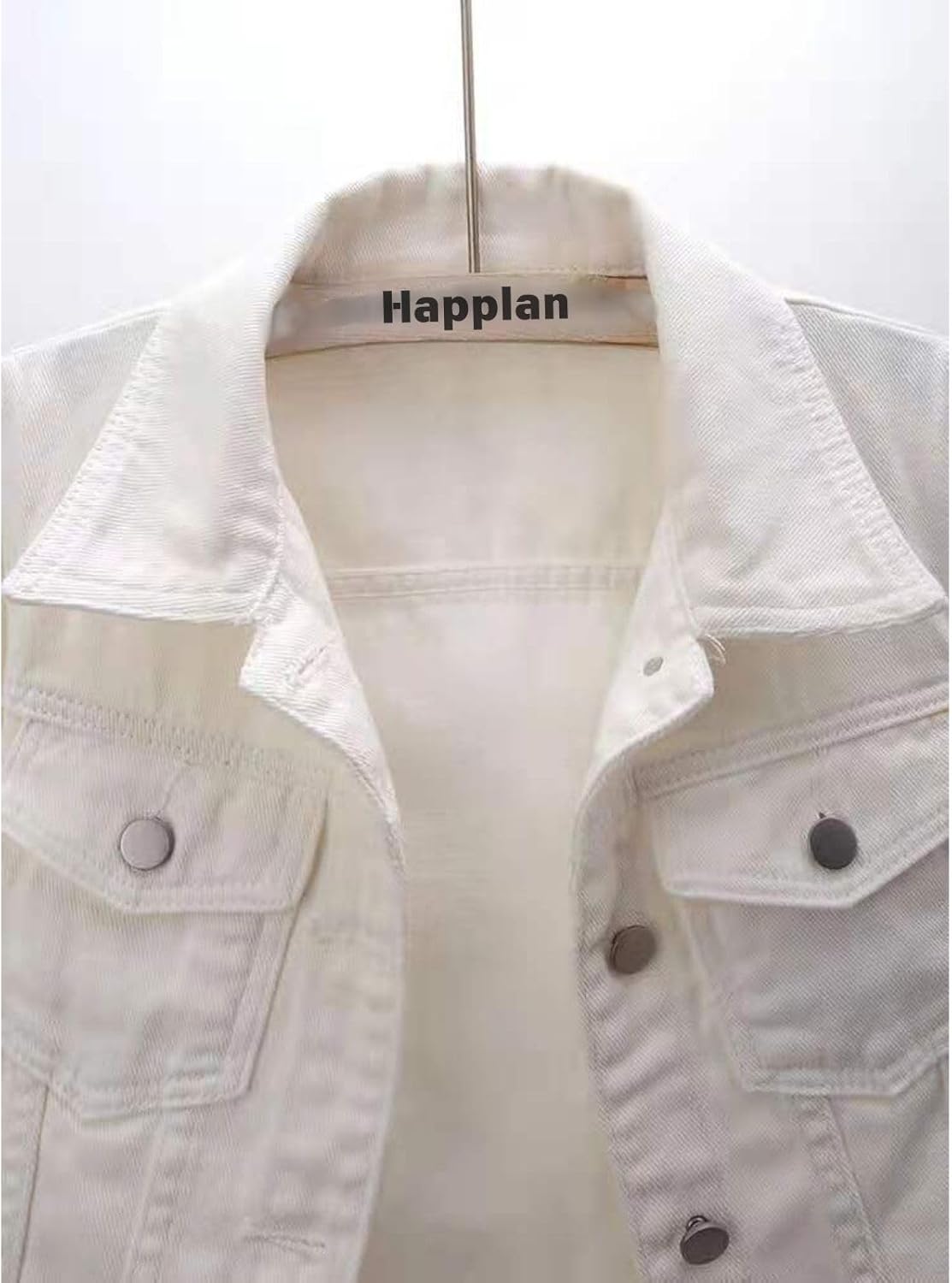 happlan Women's 3/4 Sleeve Short Denim Jacket Lapel Button Down Cropped Trucker Jean Jackets Coats - Image 4