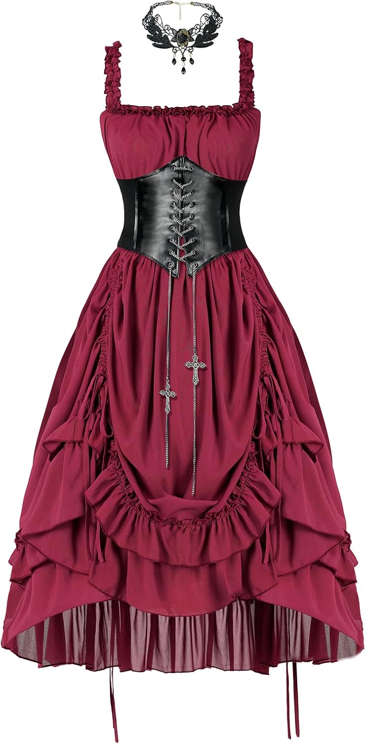 Women's Steampunk Dress Renaissance Victorian Costume Women Gothic High Low Dresses