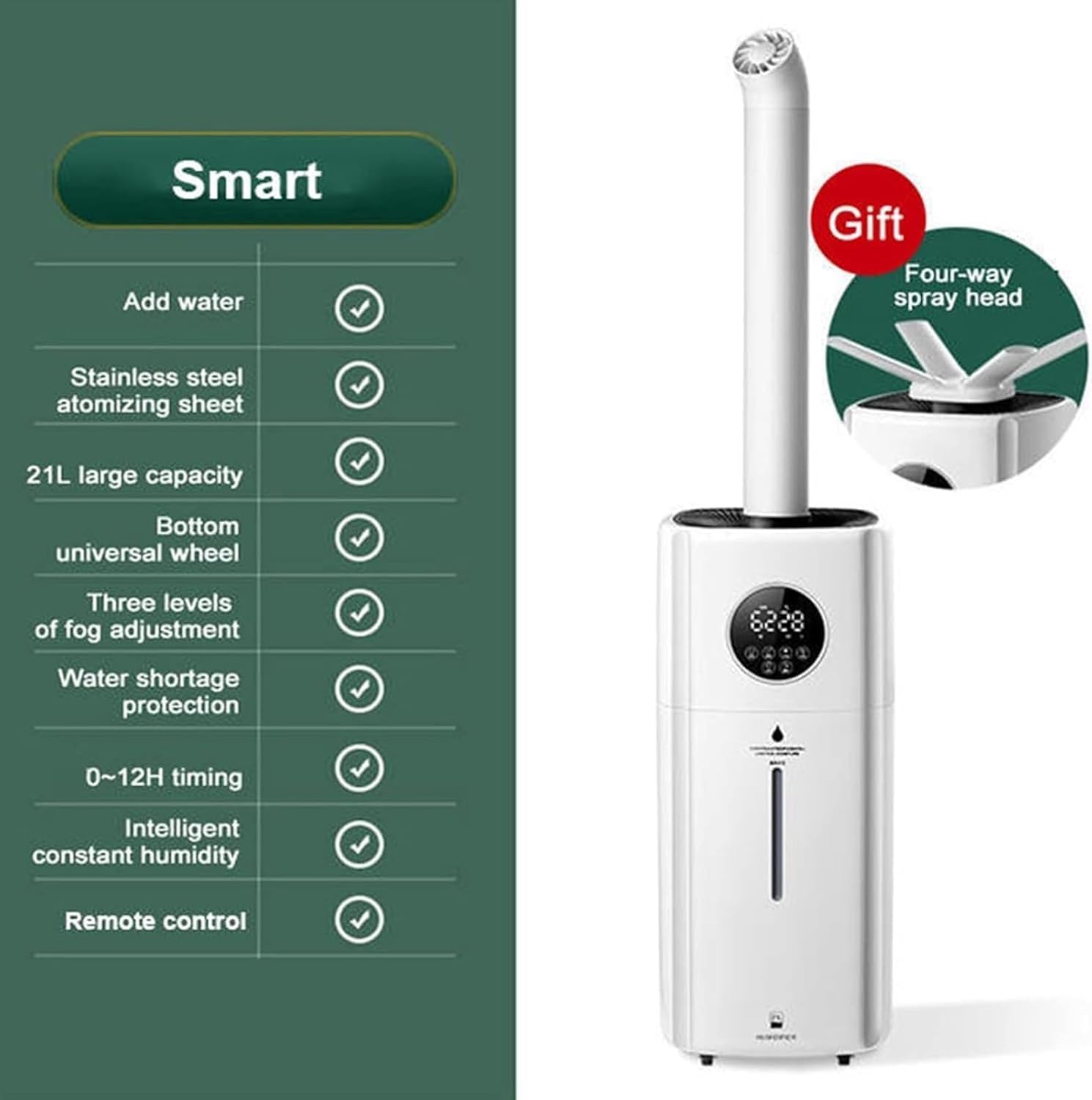Humidificador Industrial portátil con depósito de Gran Capacidad de 21 litros y caudal de Niebla de 2000 ml/h, Ideal para supermercados y Grandes invernaderos.