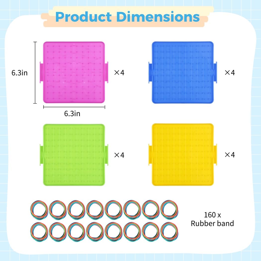 16 geoboards avec 160 élastiques, jouets d’apprentissage des formes geoboard double face, manipulatifs de mathématiques pour les maths, la géométrie et la motricité manuelle
