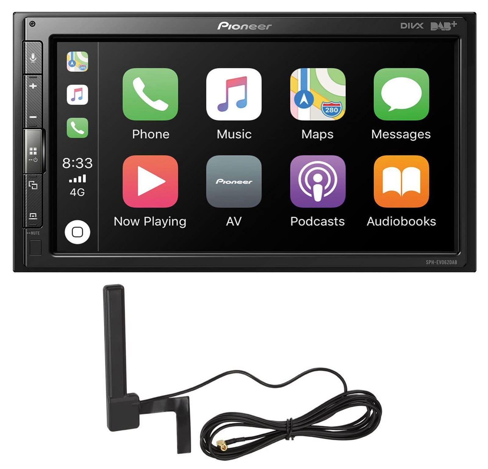 Pioneer SPH-EVO62DAB-AN Media Center - 6,8 Zoll Touchscreen, 1,5 A Schnellladung USB, Apple CarPlay, Android Auto, DAB/DAB+ Digitalradio, Bluetooth, 13 Band Equalizer, inklusive Antenne