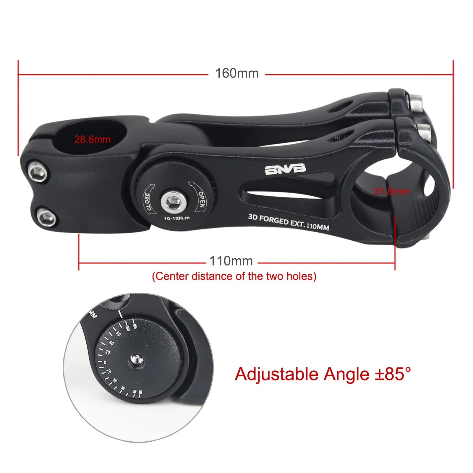 PLATTBK Attacco Manubrio Regolabile MTB 31.8 mm Pipa Manubrio Gravel Bici da Corsa 35 Gradi Prolunga Biciclette Alza 90/110/145mm
