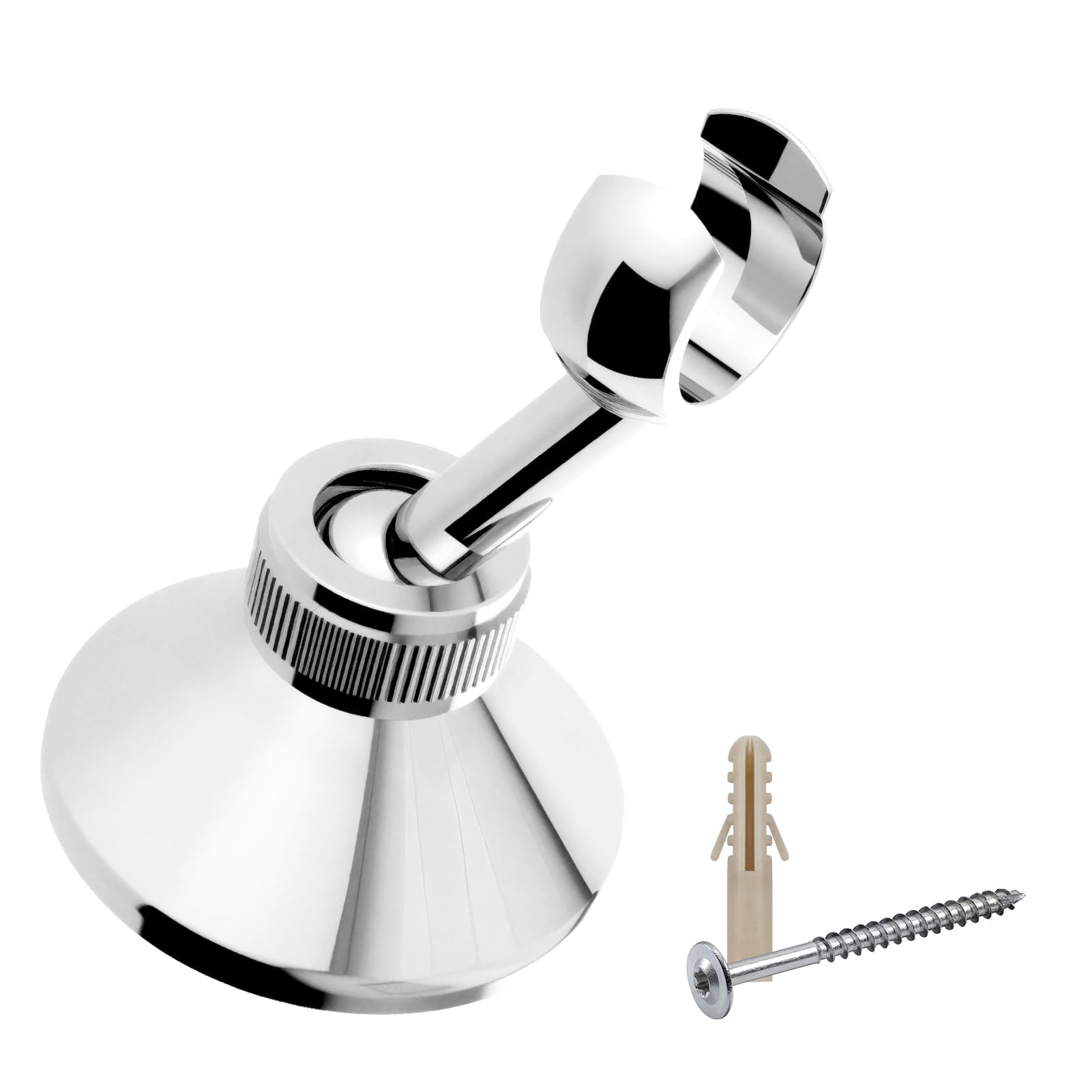 Shower Head Holder for Handheld Showerhead and Standard Wash Hose, Bath Holder Bracket Copper Wall Mount Chrome Plated 360 Degrees Adjustable Rustproof Construction,10x18cm, Silver