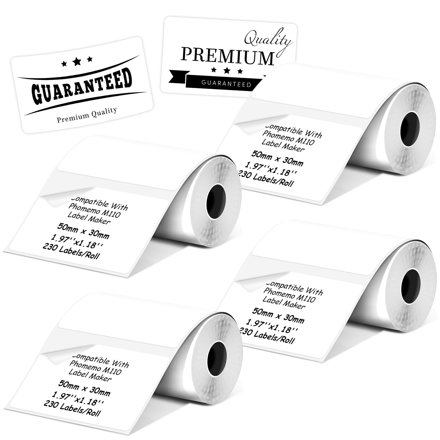 Thermal Labels Compatible with Phomemo M100/M110/M150/M221/M220/M120/M200/M250 Label Printer,1.97"x1.18"(50x30mm), 230 Labels/Roll, Black on White,4