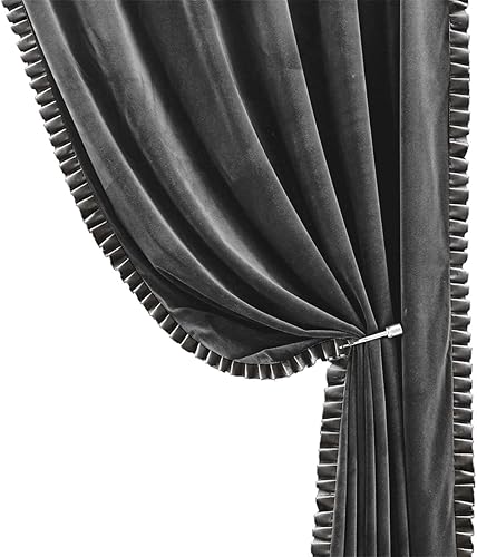 Cortinas opacas de terciopelo gris 85% con volantes de 84 pulgadas, 2 paneles, juego de tratamiento de ventana sólido para oscurecer la habitación,