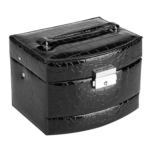 Crocodilian Pattern PU Leather Jewelry Box, 3 Layer Semi Automatic