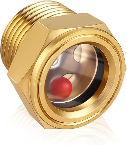 Boltigen Air compressor Oil Sight Glass with Float Ball, 1/2'' NPT Hex Head Oil Sight Glass, Brass Bulls Eye Sight Glass Liquid Level Gauge Oil Indicator Window for Air Compressor Gearbox Tank