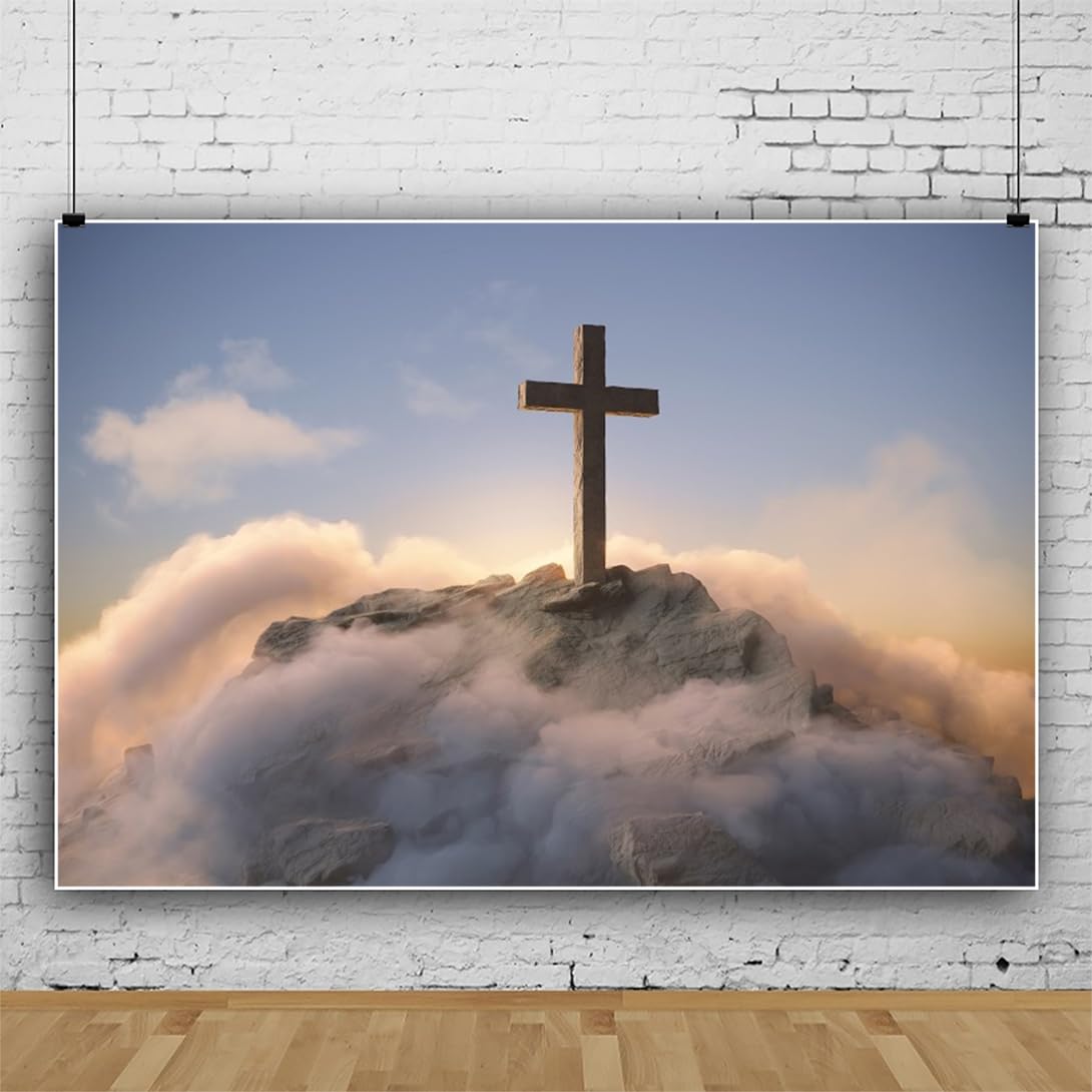 Vie Savaran Foto-Hintergrund 'Christus-Kreuz' 2,7x1,8 M - Weiß, Polyester, Für Studio, Kirche, Events