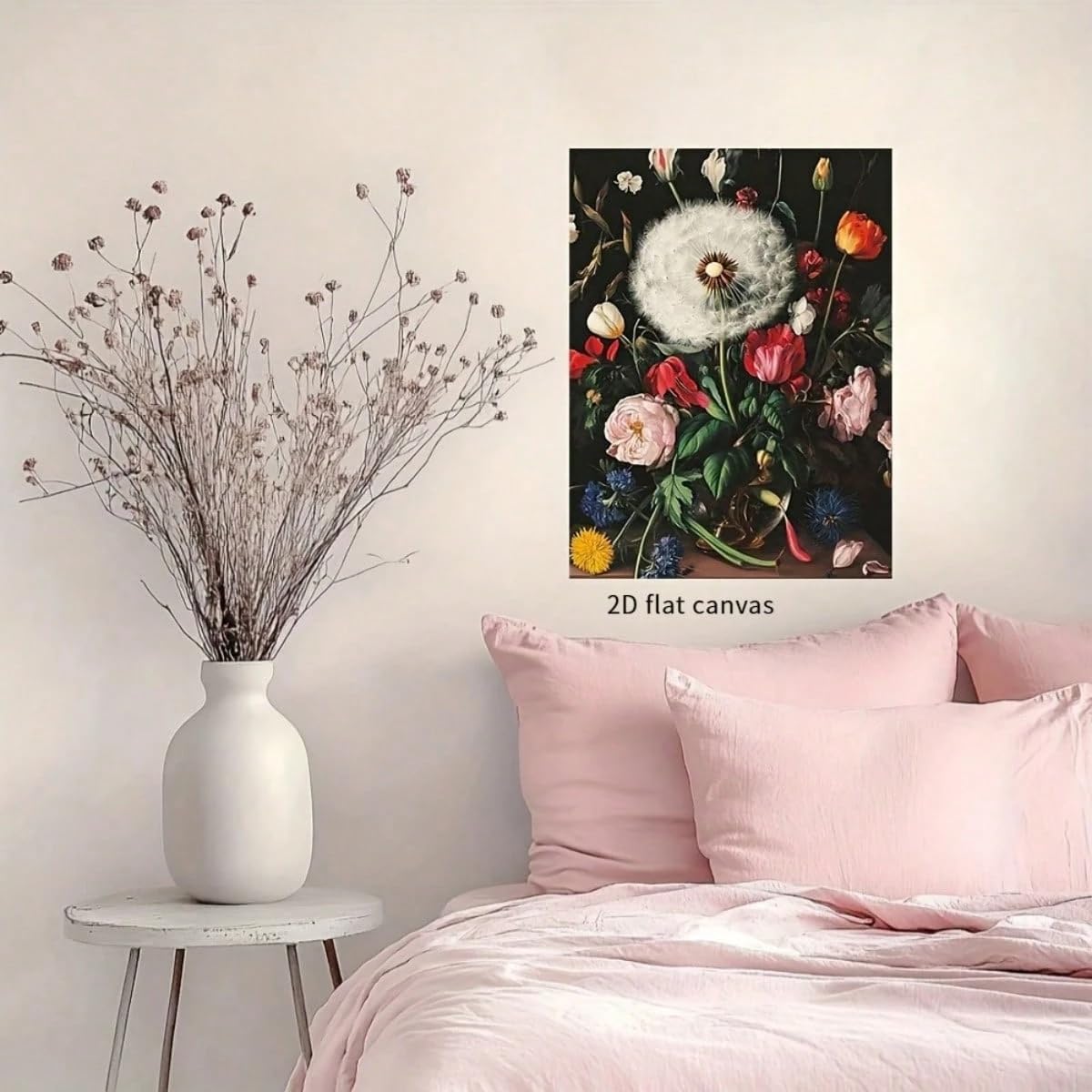 TZKBDMA Eleganter Kunstdruck mit floralem Stillleben auf Leinwand, dramatisches Blumenbild im Vintage-Stil für Wohnzimmer, Schlafzimmer, Heimdekoration (50 x 70 cm/Innenrahmen)
