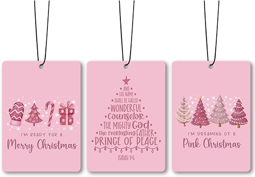 Miniatura 18 de Ambientador de coche Pink Merry Christmas Y'all Santa, accesorios de 3 piezas, ambientadores colgantes de preppy para decoración para armario y
