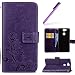 Produktbild HMTECH Sony Xperia L2 Hülle Lucky Clover Blumen Prägung Flip Leder Brieftasche Standfunktion Karten Slot Magnetverschluß Taschen Schalen Handy für Sony Xperia L2,Lucky Clover:Purple