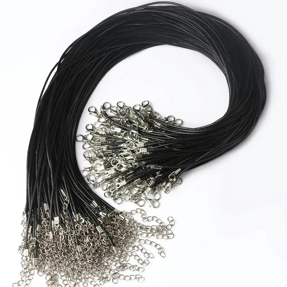 LYVQZPWLRuna collana di cera, 10 pezzi da 45 cm, cordino in pelle nera intrecciata regolabile, cordino cerato fai da te, ciondolo for collana fatto a mano, chiusura a moschettone, cordino for gioielli