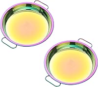 Vista 1 de SS 304 Rainbow - Juego de platos llanos de 2 piezas de acero inoxidable 18/10 de 9 pulgadas, platos reutilizables para hornear, bandeja de cocina