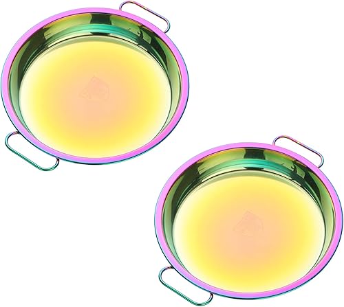 SS 304 Rainbow - Juego de platos llanos de 2 piezas de acero inoxidable 1810 de 9 pulgadas, platos reutilizables para hornear, bandeja de cocina,