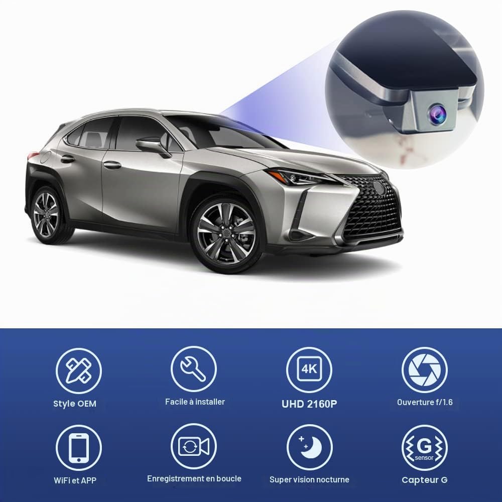 Fitcamx Camera Voiture Convient pour Lexus UX 200 250h F Sport Utility 4D Luxury 2019-2024 (modèle B), Dash Cam 4K OEM vidéo UHD WiFi 2160P, Mode Parking, G-Senseur, Vision Nocturne, WDR, Carte 64 Go