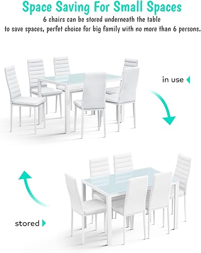 Miniatura 9 de Conjuntos de mesa de comedor de vidrio Gizoon para 6, juego de mesa de cocina y sillas de 7 piezas para 6 personas, conjuntos modernos de comedor de