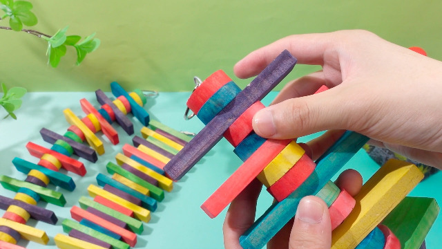 4 Pcs Bird Parrot Toys with Multicolored Natural Wood Blocks, Bird Chew Toys for Large Medium Parrots Macaws Lovebirds Doves Cockatiels Conures Parakeets Chewing Biting Foraging, 2 Designs - image 8