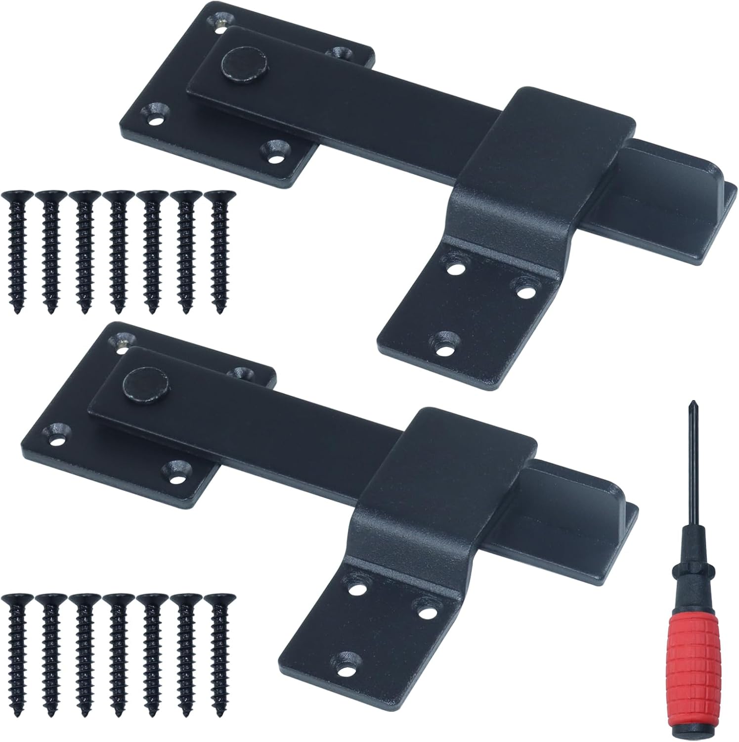 2 Pack Heavy-Duty Flip Latch Lock Set with Screwdriver for Use on Wooden Fences, Barn Doors, Garden Gates, Sliding Doors, Cabinets, Carports, Yards, Orchards, and Ranches