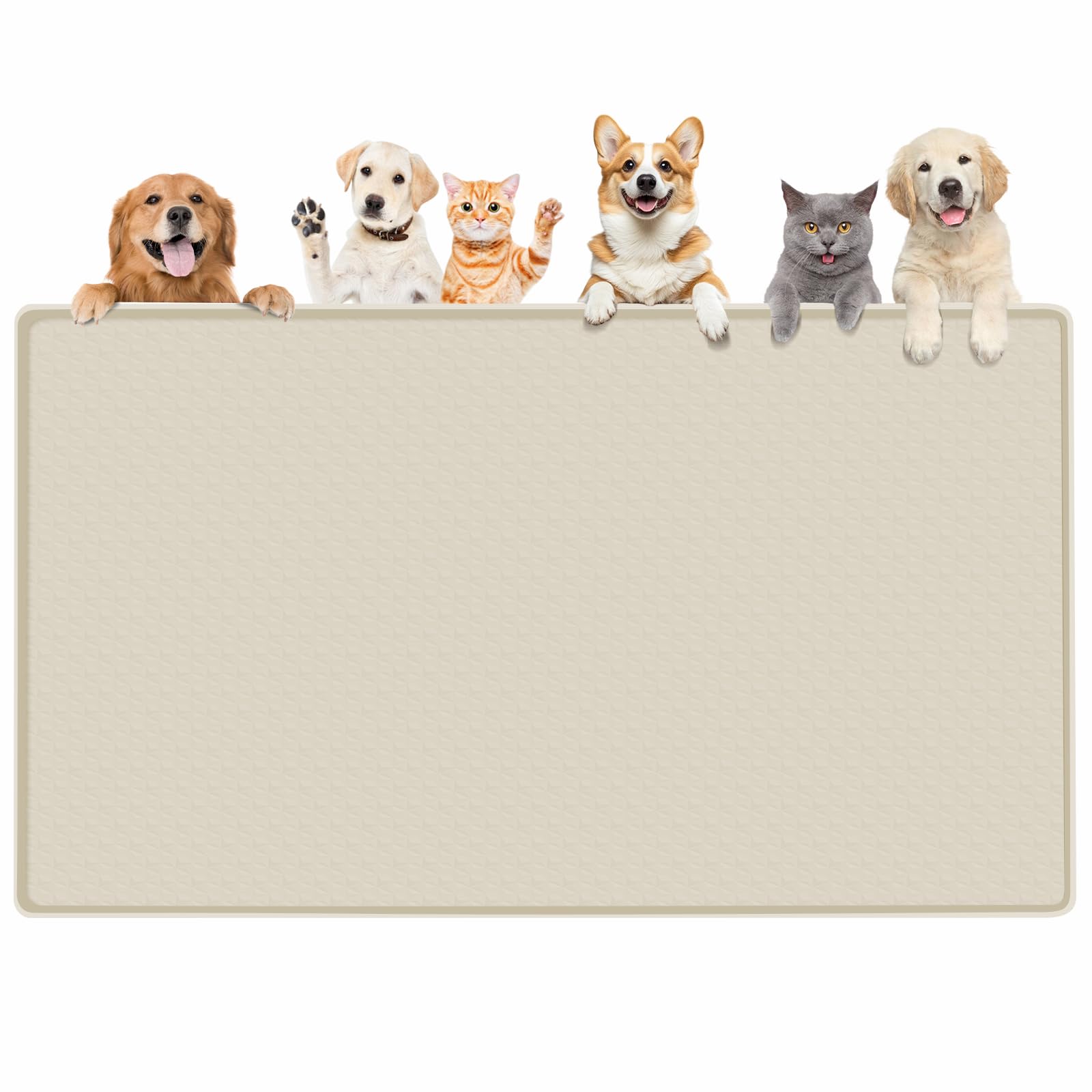 Bartuke Dog Food Mat, Extra Large 51" x 26" Silicone Pet Feeding Mat with Raised Edge Pet Placemat for Small, Medium, and Large Pets Non-Slip, Easy to Clean (Beige) โ image 1