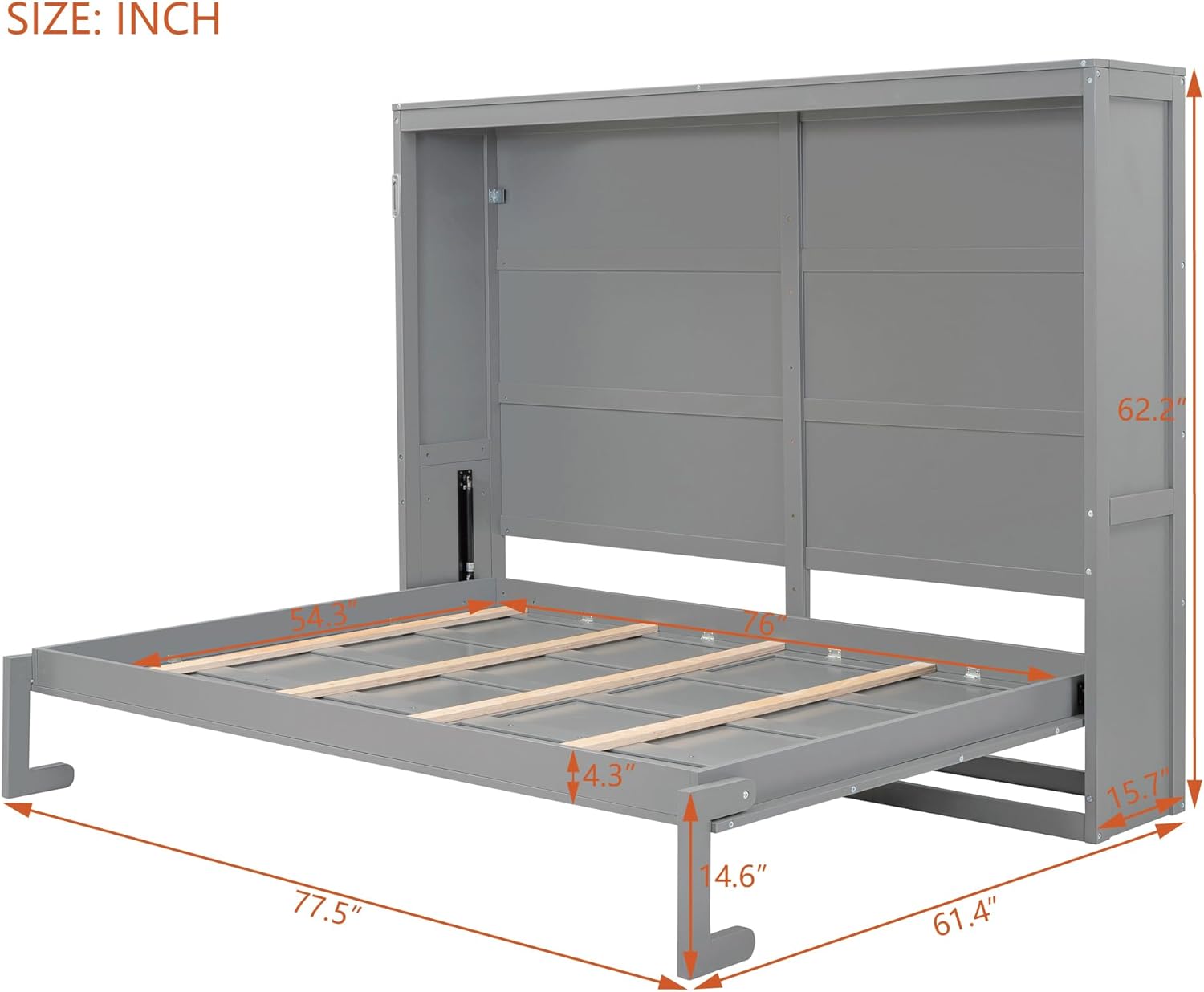 Bellemave Murphy Bed Full Size, Wood Cabinet Bed Frame with A Storage Shelf, Modern Foldable Wall Bed for Home Office Studio, No Box Spring Needed, Gray
