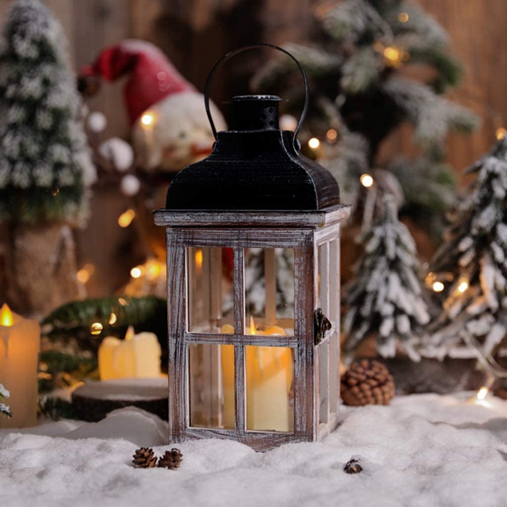 Drewniany szklany świecznik Nordic Retro szary wiatr lampa kolacja przy świecach oświetlenie ogrodu domowego (kolor: szary, rozmiar: 11,5 x 22 cm) (kolor: Grigio, rozmiar