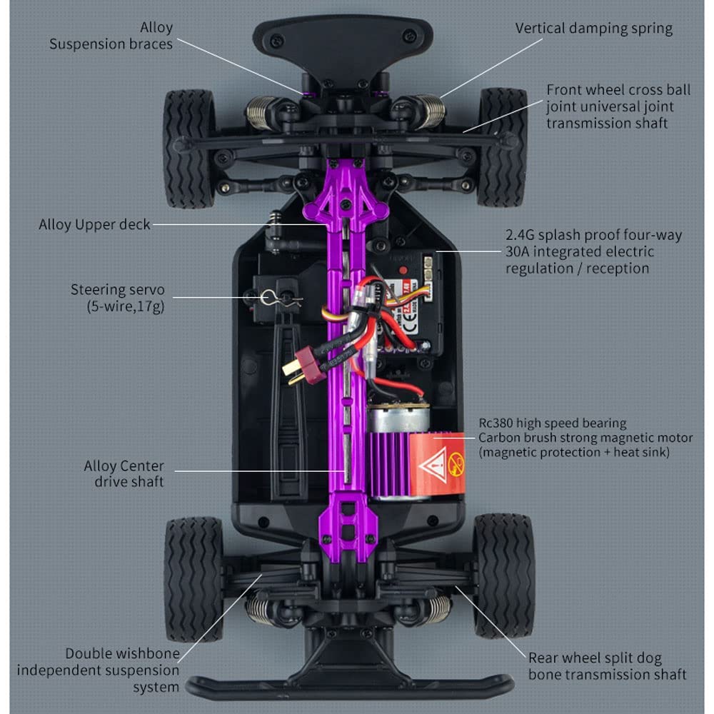 Auto telecomandata in scala 1/16, auto RC per hobby per bambini con luci a LED e pneumatici di ricambio da 4 pezzi, macchinina fuoristrada telecomandata ad alta velocità da 2,4 GHz