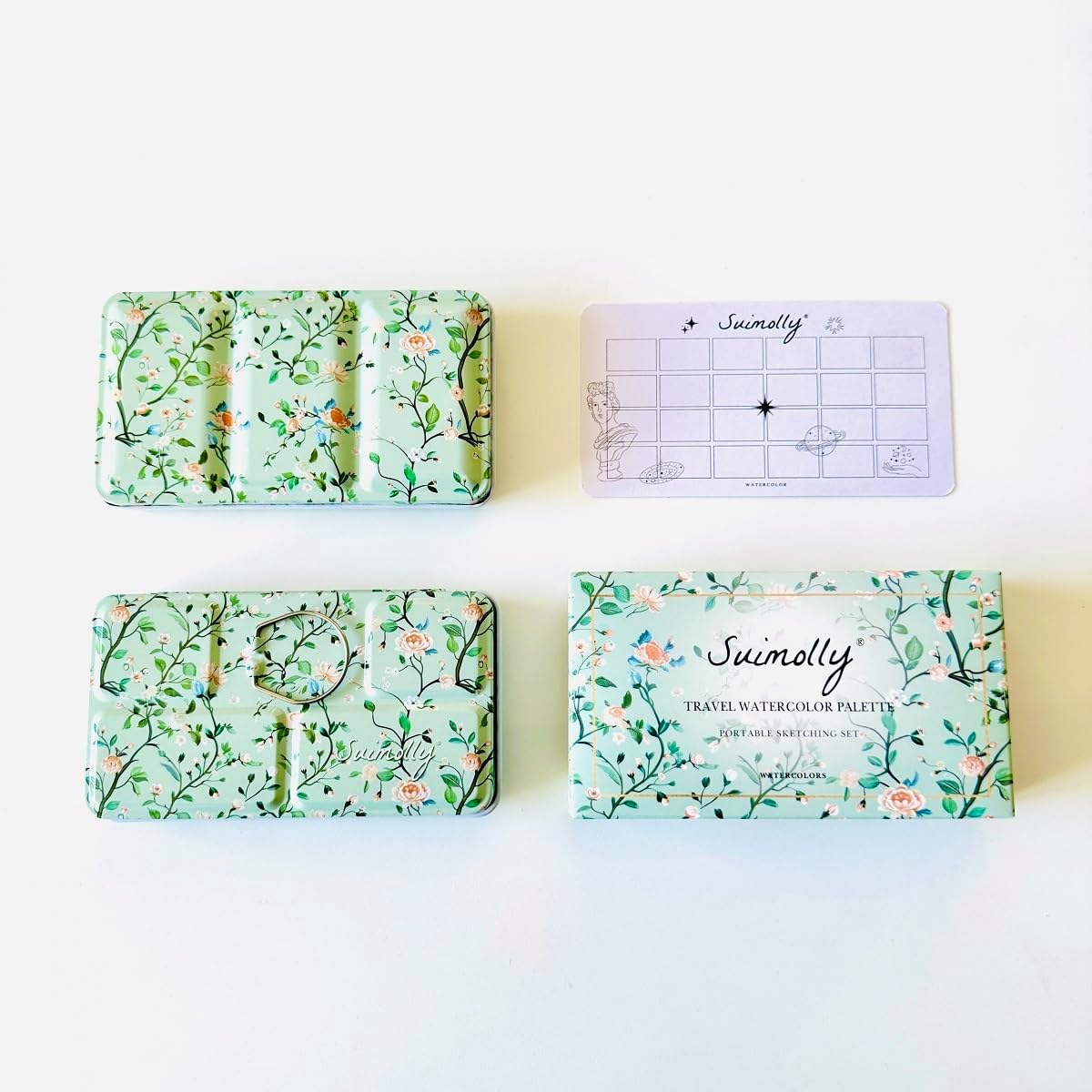 Empty Paint Box for Artist Watercolor Palette,Travel Water Color Palette Tin with 12 Half Pans,Unique Pattern Portable Metal Palette Tin Box (Chinoiserie)
