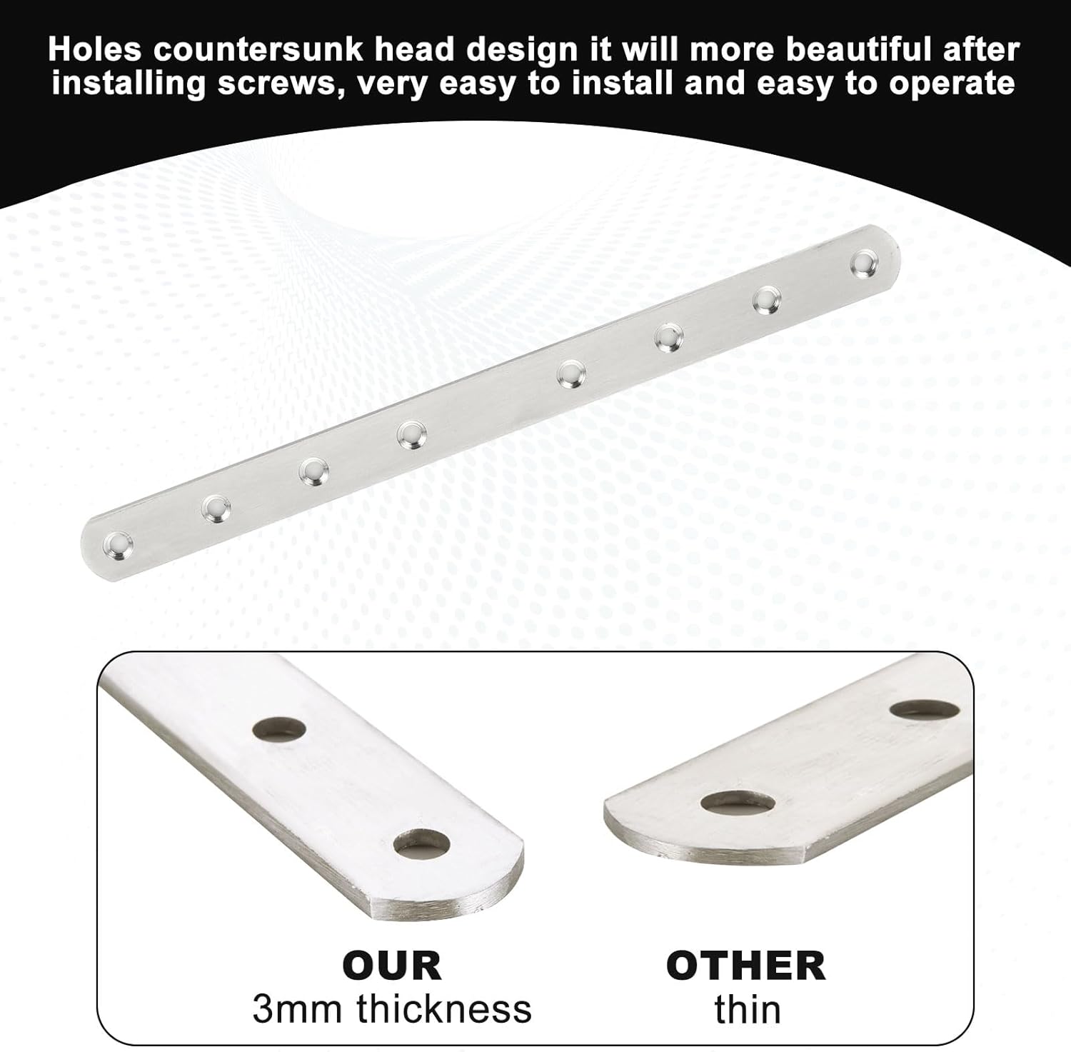 12Pcs Silver Mending Plate, 10” Flat Straight Braces Heavy Duty Metal Straight Bracket, Cast Iron Mending Joining Repair Plates Fixing Bracket Connector for Repairing Wooden Furniture, 250MMx20MMx3MM