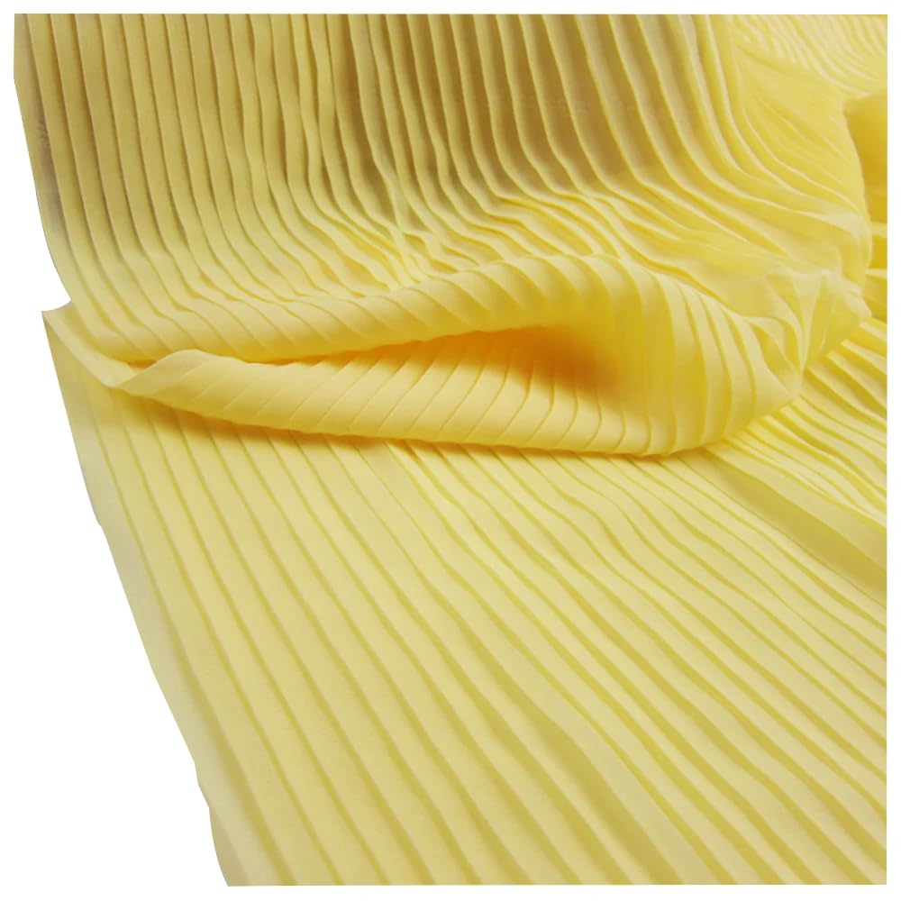 Pleated Pearl Chiffon Fabric, Pleated Pearl Chiffon Fabric for Sewing Multicolor 0.5-3 Meters 150cm(Yellow,Straighten 0.5 Meter)