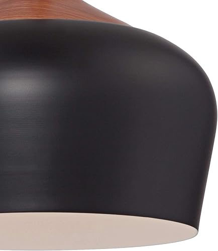 Miniatura 3 de Possini Euro Design Felton - Mini lámpara colgante negra de 12 pulgadas de ancho con detalle de madera rústica para comedor, sala de estar, hogar,