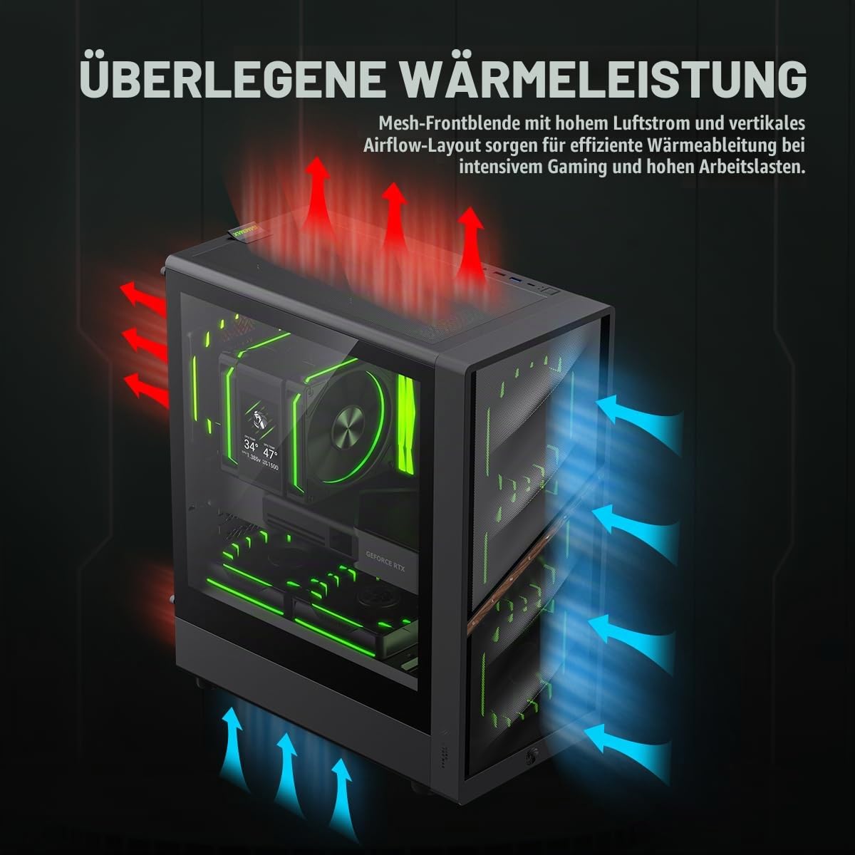 GAMEMAX AERIS 330 MB M-ATX PC Gehäuse, Gaming Case mit 4 ARGB Lüftern, 330 mm GPU, 240/360 mm Radiator, USB-C, Multi-Speicher, Schwarz