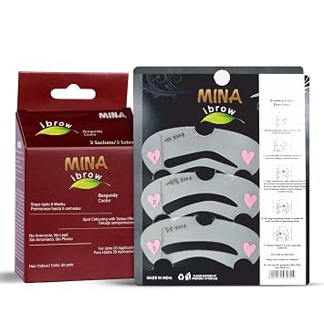 Mina ibrow Henna Coloring Kit & Regular Pack Burgundy with Ibrow Stencils-Combo Pack