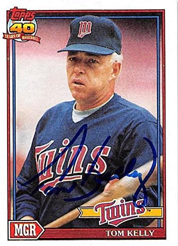 Sports Memorabilia Autograph Warehouse 245696 Tom Kelly Autographed Baseball Card - Minnesota Twins 1991 Topps - No. 201