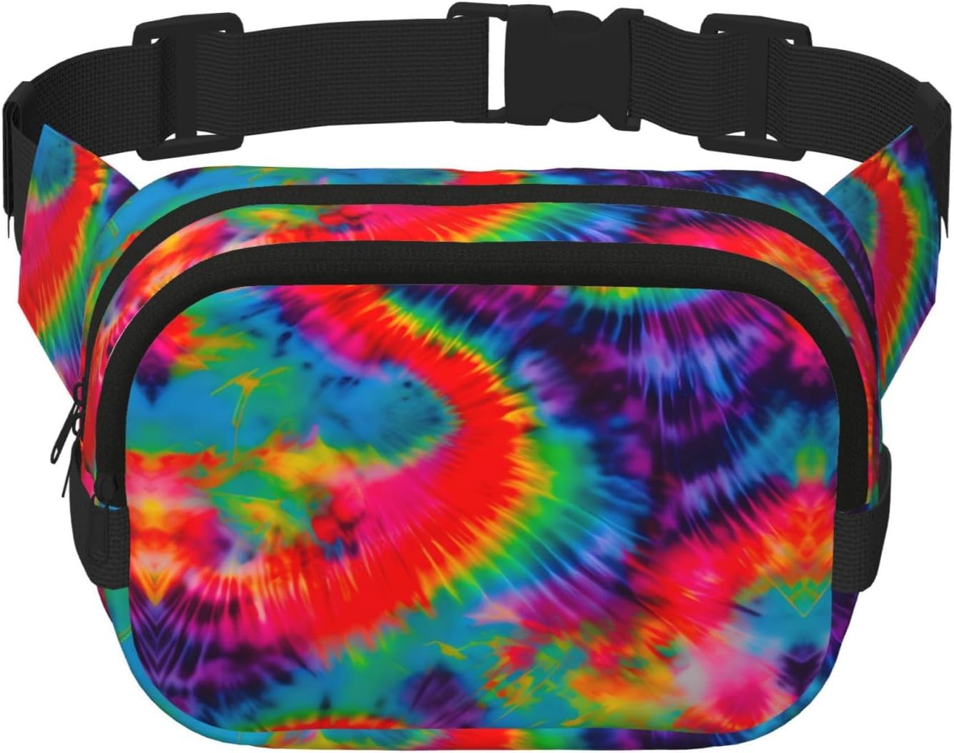 Colorful Tie Dye pattern Print Fashion Waist Packs Square Layer Waist Bag Black Belt Bag with Adjustable Strap